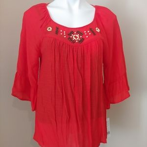 🔴 Coral Boho Top